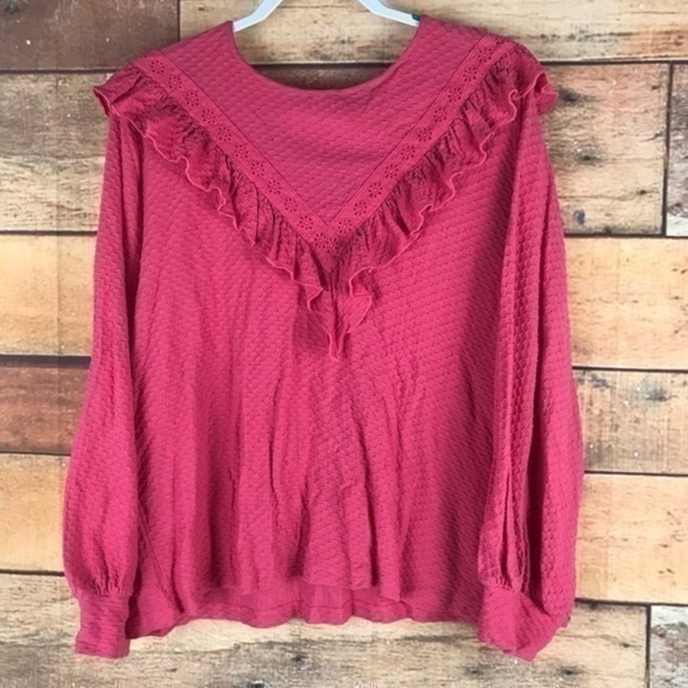 J.Crew Ruffle-Trim Honeycomb-Knit Cotton Top Size XXL